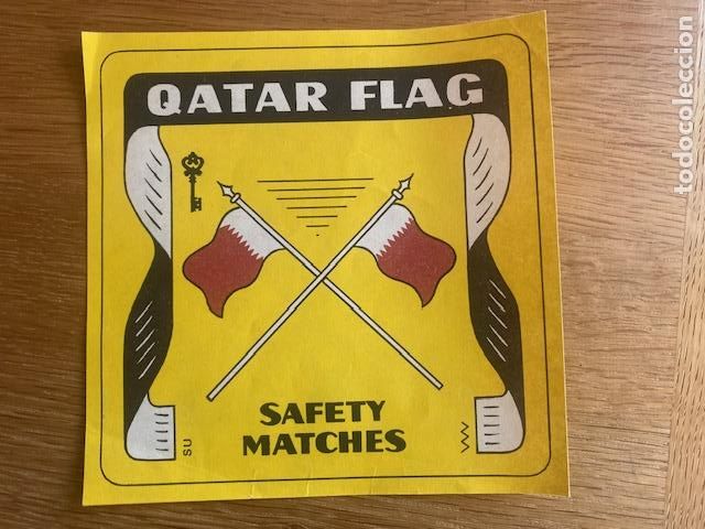 Cajas de Cerillas: Safety Matches Qatar Flag. Cerillas Inglesas. Etiqueta publicitaria 12.5 x 12.5 cm