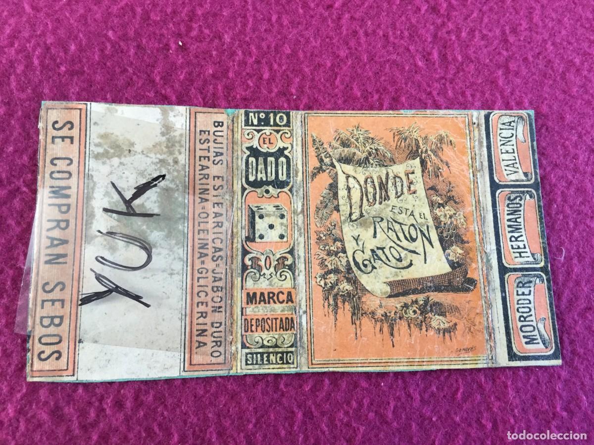 Cajas de Cerillas: COMPLETO ENVOLTORIO CAJA CERILLAS EL DADO -VALENCIA -SIGLO XIX - 1865'S -DONDE ESTAN EL RATON Y GATO