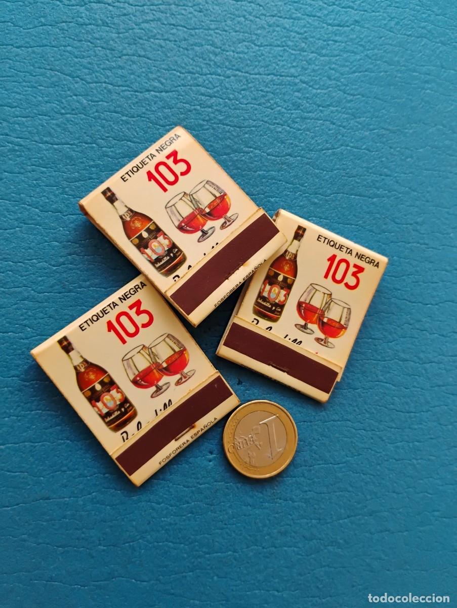 Cajas de Cerillas: 3 ANTIGUAS CAJAS DE CERILLAS - PUBLICIDAD BRANDY 103 BOBADILLA - (ENTERAS)