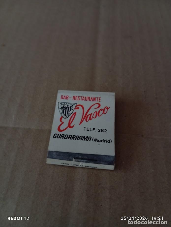 Cajas de Cerillas: CAJA DE CERILLAS BAR RESTAURANTE EL VAASCO ATHETICO BILBAO / GUARDAMAR MADRID