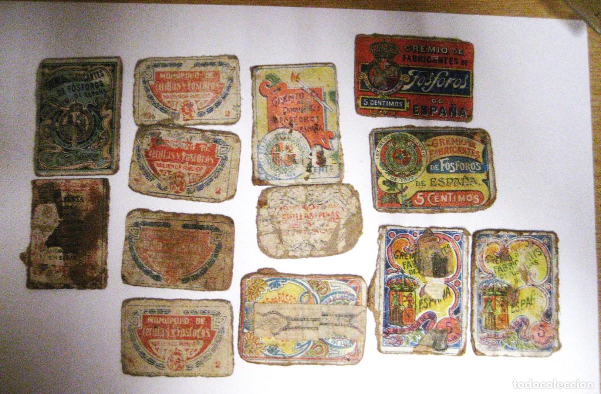 Cajas de Cerillas: lote 13 muy antiguas cajas de cerillas gremio de fabricantes de fosforos de Espa&ntilde;a