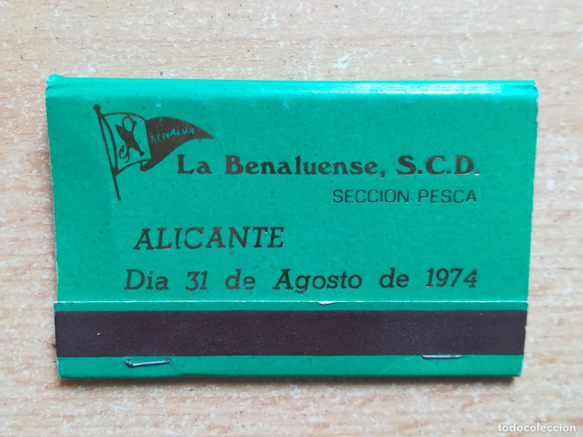 Cajas de Cerillas: Caja de cerillas. La benaluense S.C.D. Secci&oacute;n pesca. Alicante. 1974.