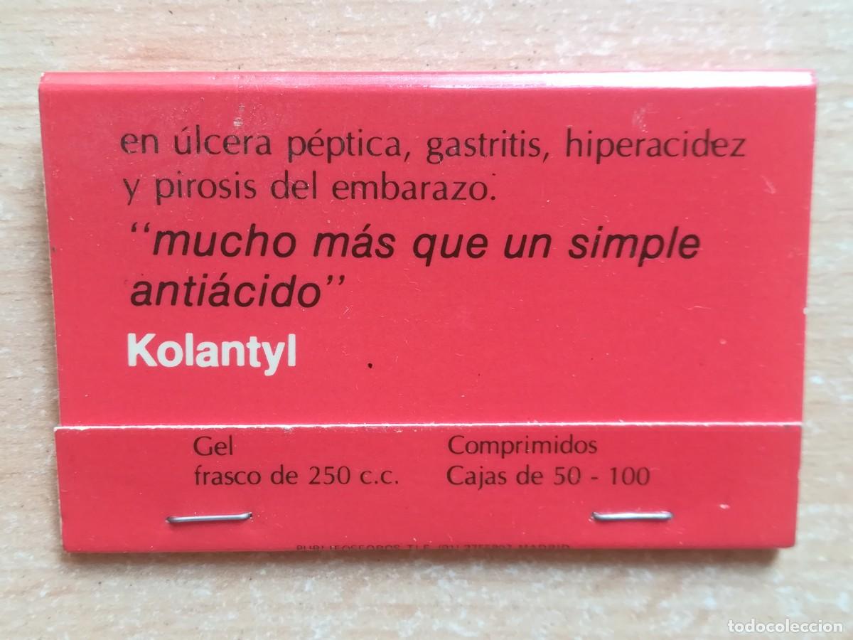 Cajas de Cerillas: Caja de cerillas. Publicidad kolantyl, gel y comprimidos.