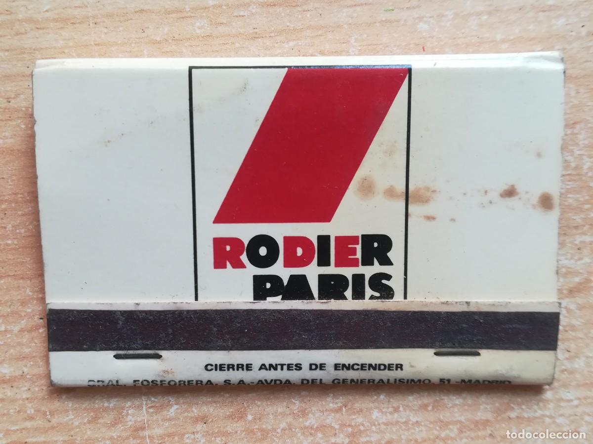 Cajas de Cerillas: Caja de cerillas. Publicidad Rodier Paris. Boutique Osiela. Benidorm.