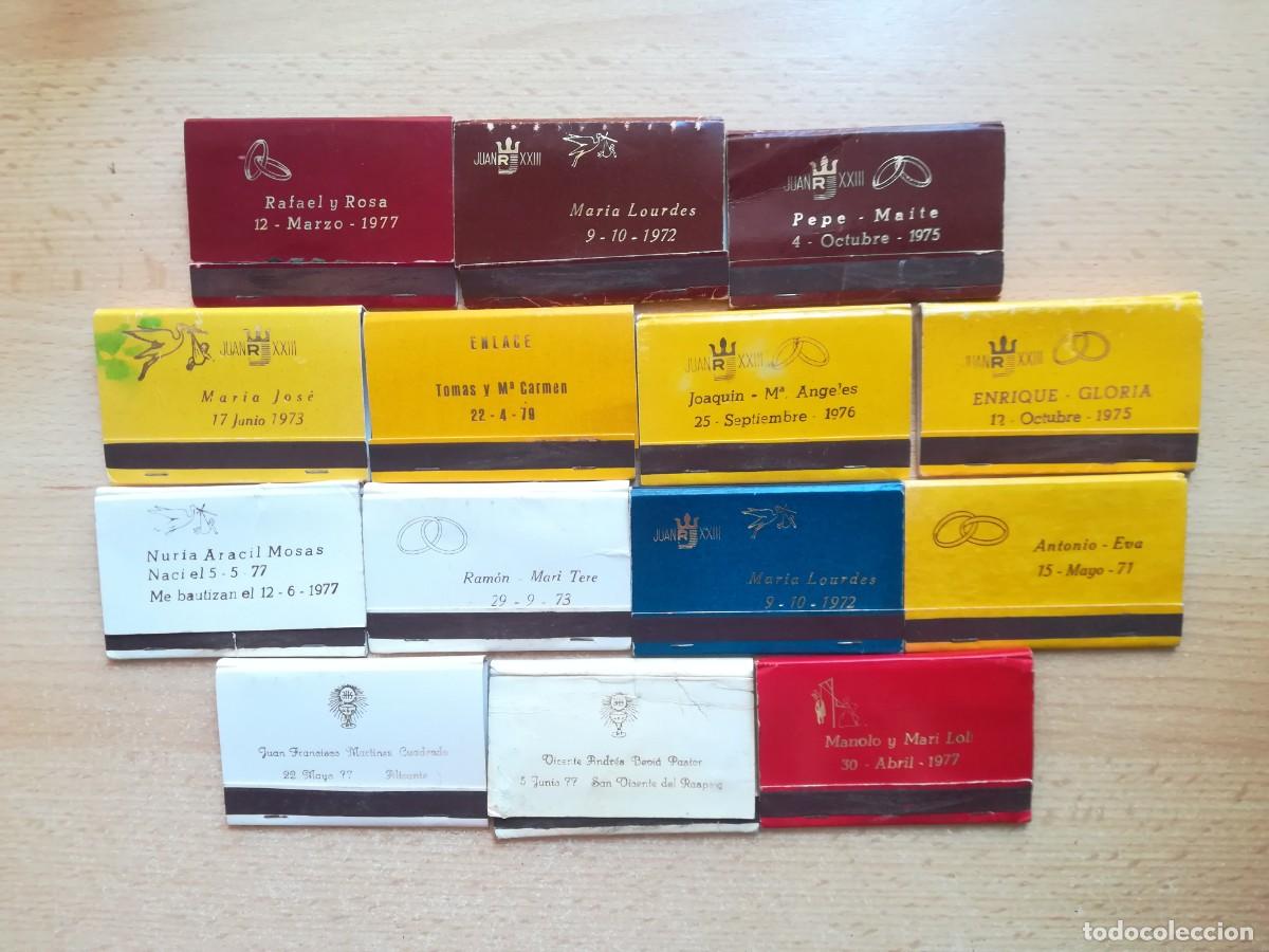 Cajas de Cerillas: Lote de 14 cajas de cerillas. Enlaces, bautizos y comuniones. A&ntilde;os 70.