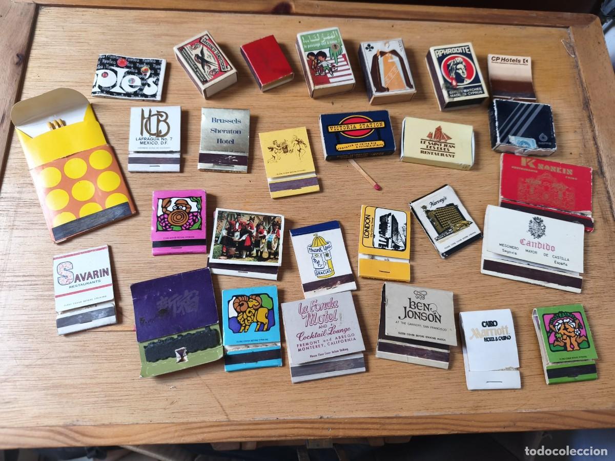 Cajas de Cerillas: Lote de 28 Cajas y Libretas de Cerillas Vintage - Internacionales y Nacionales (A&ntilde;os 70/80)
