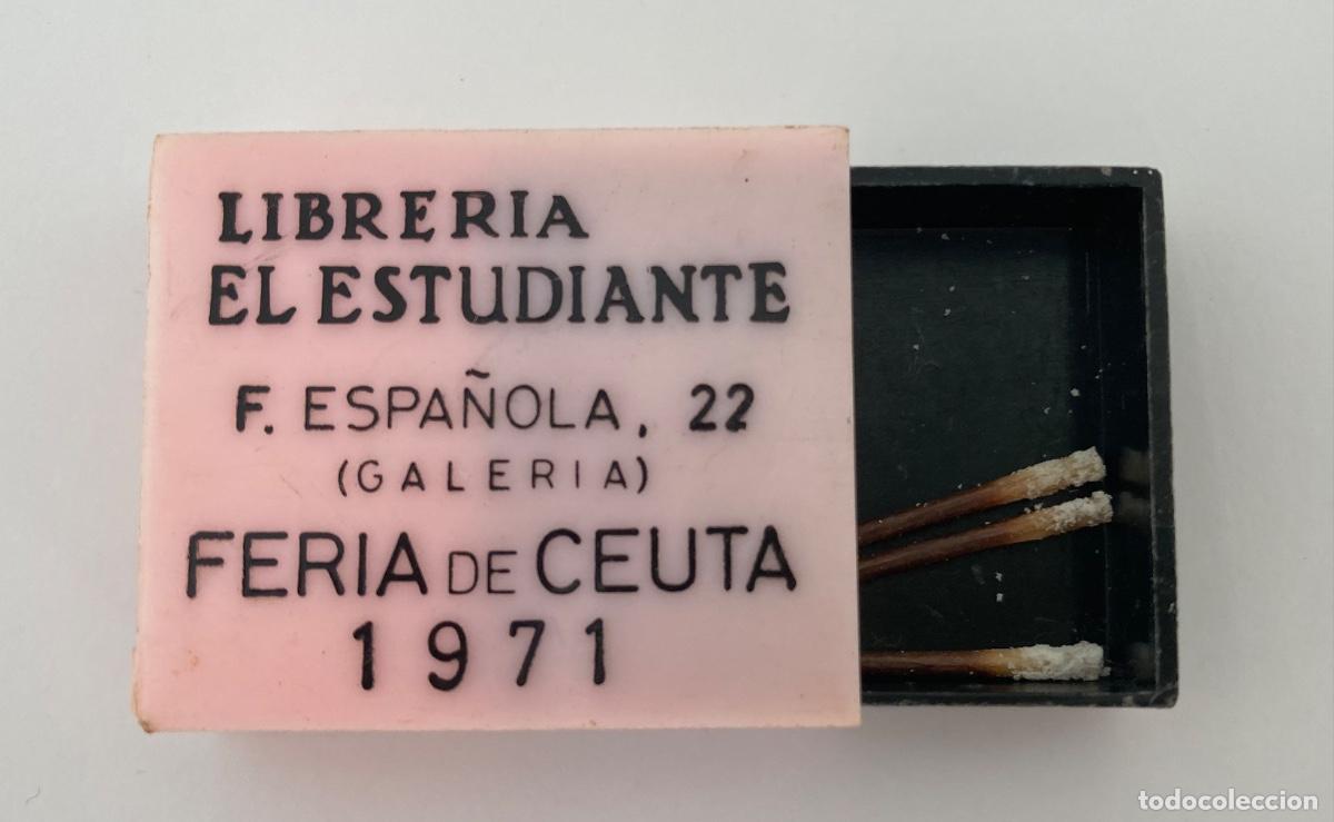 Matchboxes: Librer&iacute;a El Estudiante Feria de Ceuta 1971 cerillas caja de pl&aacute;stico