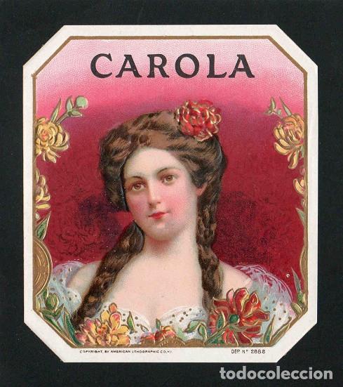 Cajas de Cerillas: Vitola, original litograf&iacute;a. Antigua litograf&iacute;a de caja de tabacos. Carola.