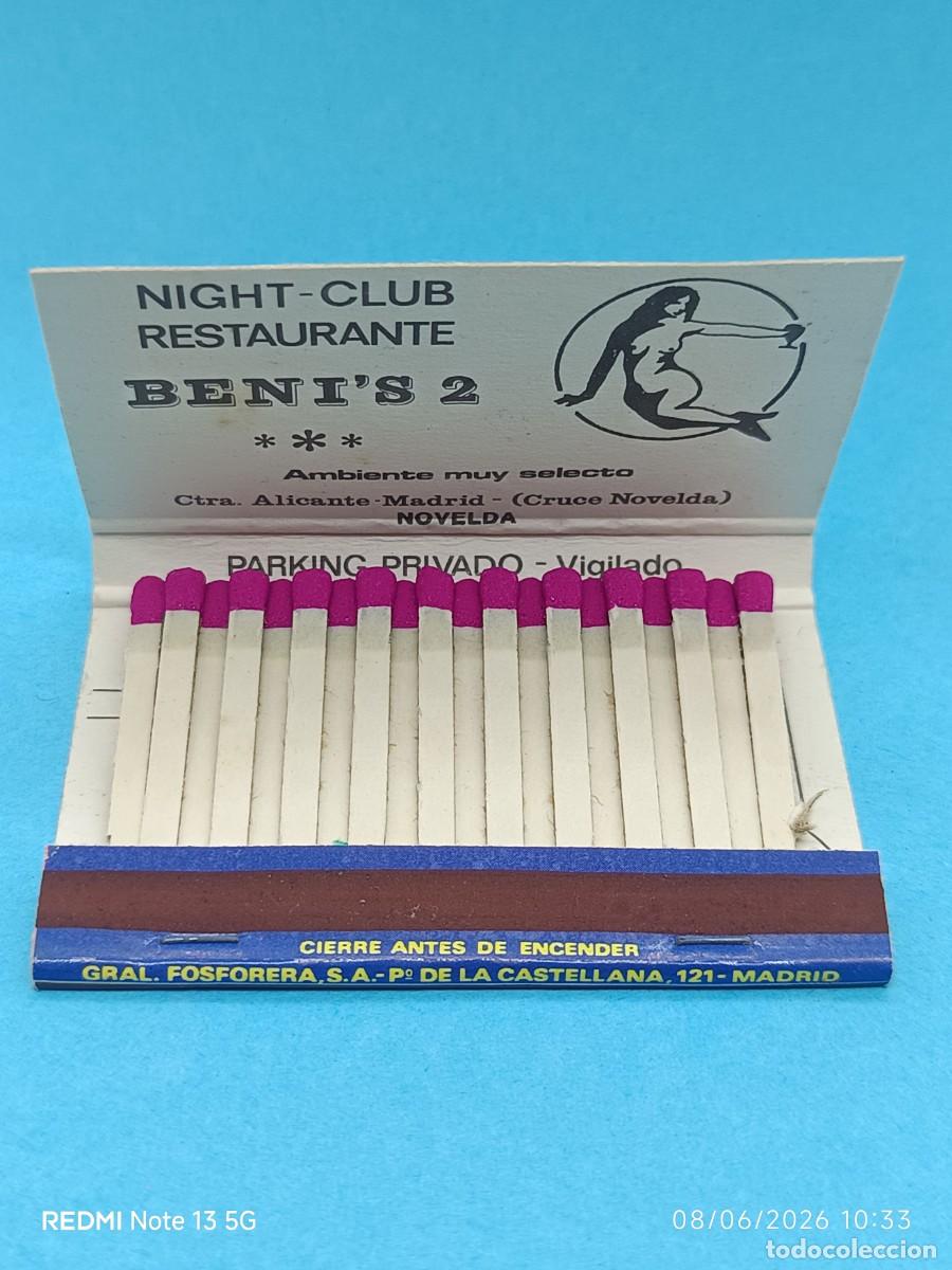 Cajas de Cerillas: CAJA CERILLAS NIGHT CLUB-RESTAURANTE BENI&acute;S 2-NOVELDA
