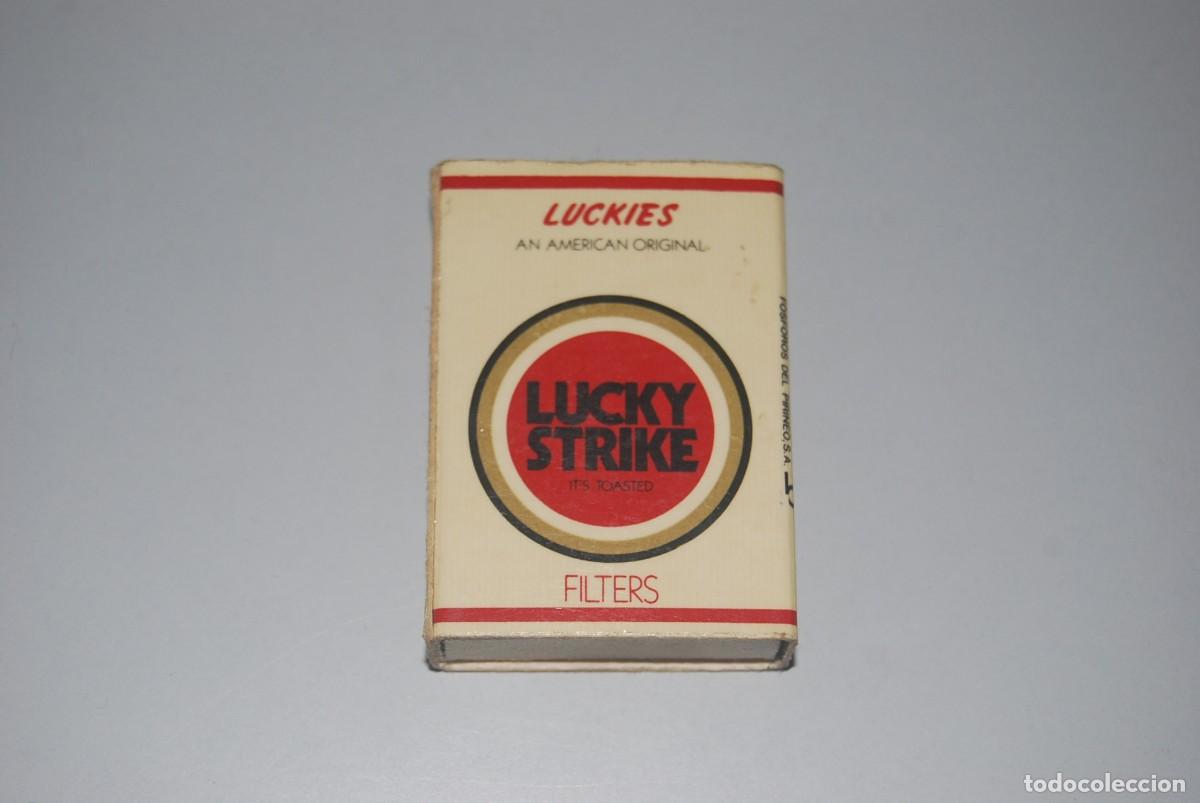 Cajas de Cerillas: ANTIGUA CAJA CERILLAS PUBLICIDAD LUCKY STRIKE, ENTERA CON TODAS LAS CERILLAS