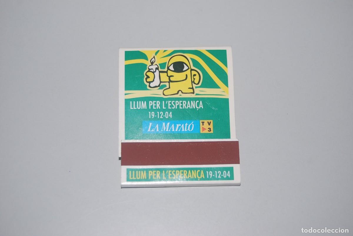 Cajas de Cerillas: ANTIGUA CAJA CERILLAS PUBLICIDAD LA MARATO TV3 A&Ntilde;O 2004, ENTERA CON TODAS LAS CERILLAS