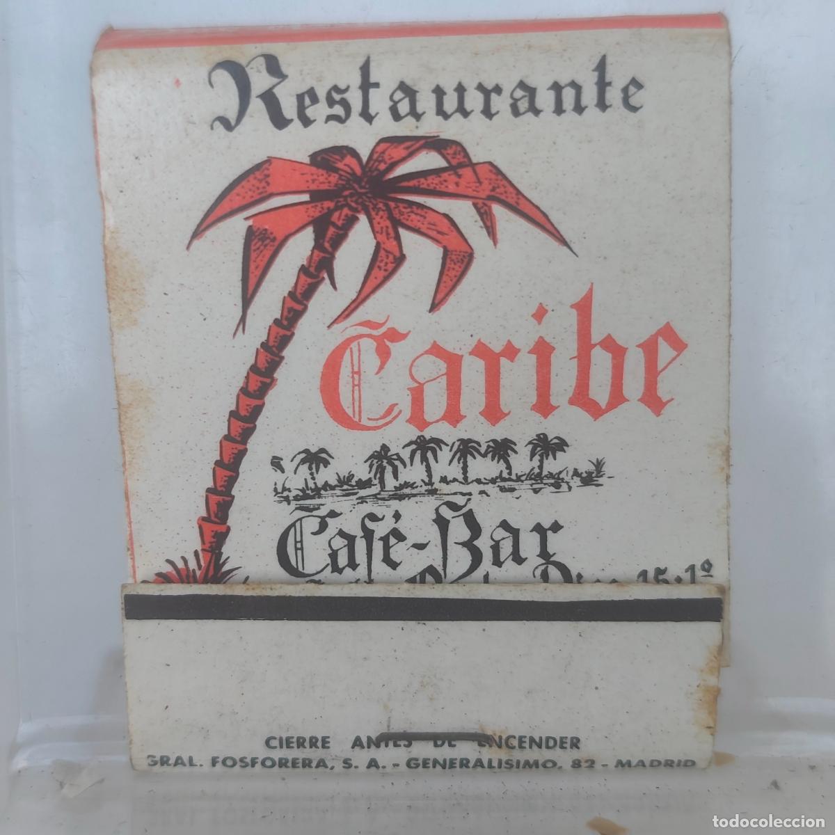 Cajas de Cerillas: Caja de cerillas f&oacute;sforos CAFE BAR RESTAURANTE CARIBE A LA CORU&Ntilde;A