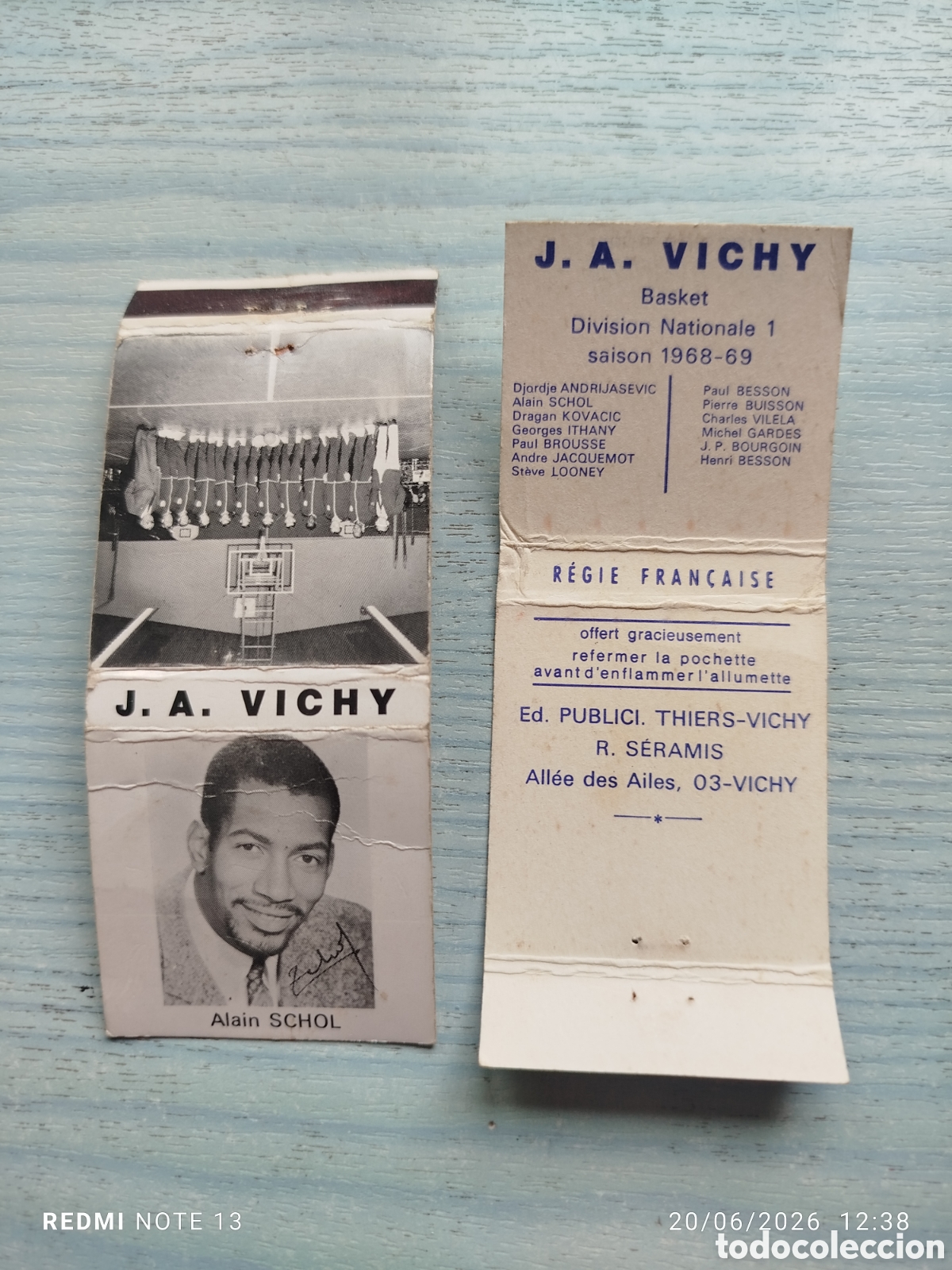 Cajas de Cerillas: caja cerillas basket J.A .VICHY--1968-69 FRANCIA--Alain SCHOL