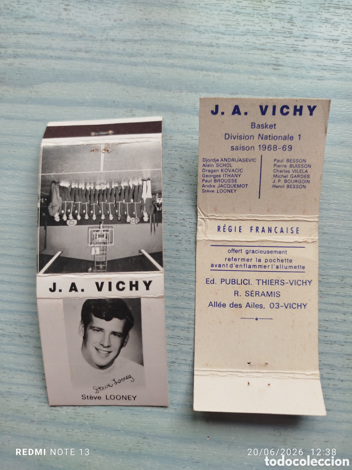 Cajas de Cerillas: caja cerillas basket J.A .VICHY--1968-69 FRANCIA--Steven LOONEY