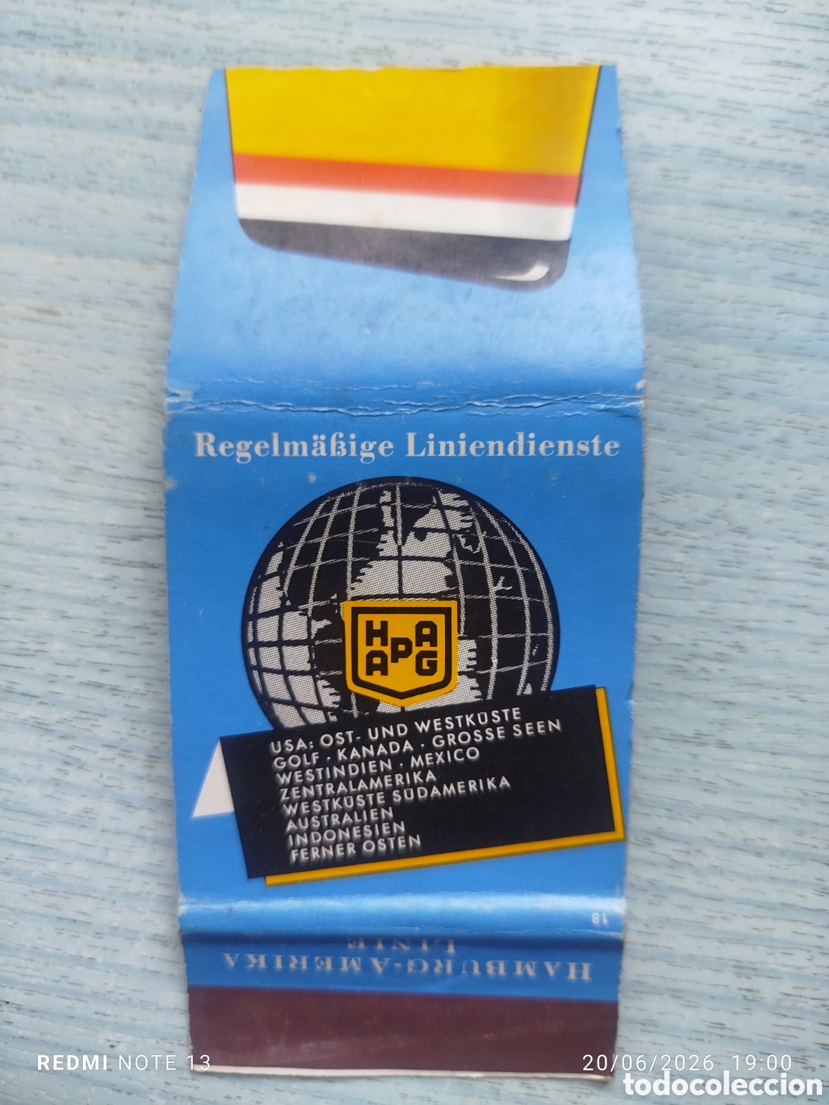 Cajas de cerillas: caja cerillas LINE HAMBURG-AMERIKA- HAPAG