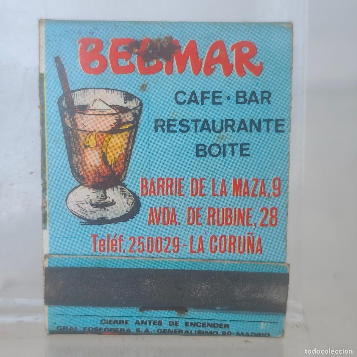Cajas de cerillas: Caja de cerillas f&oacute;sforos CAFE BAR BELMA A LA CORU&Ntilde;A