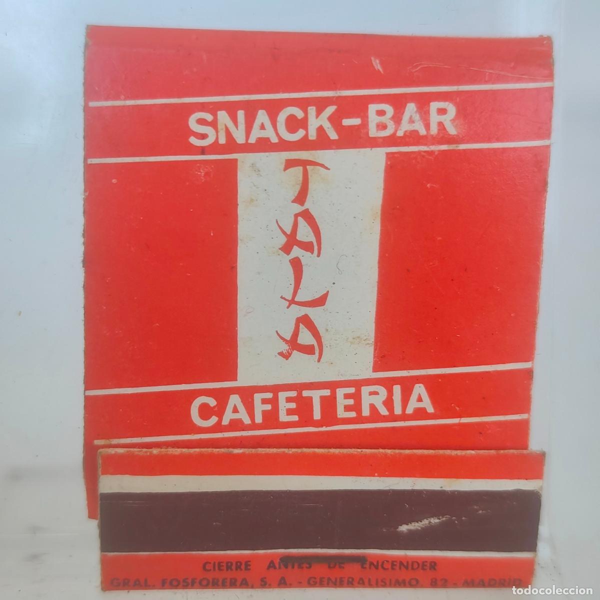 Cajas de cerillas: Caja de cerillas f&oacute;sforo CAFETERIA SNACK BAR TALA A LA CORU&Ntilde;A