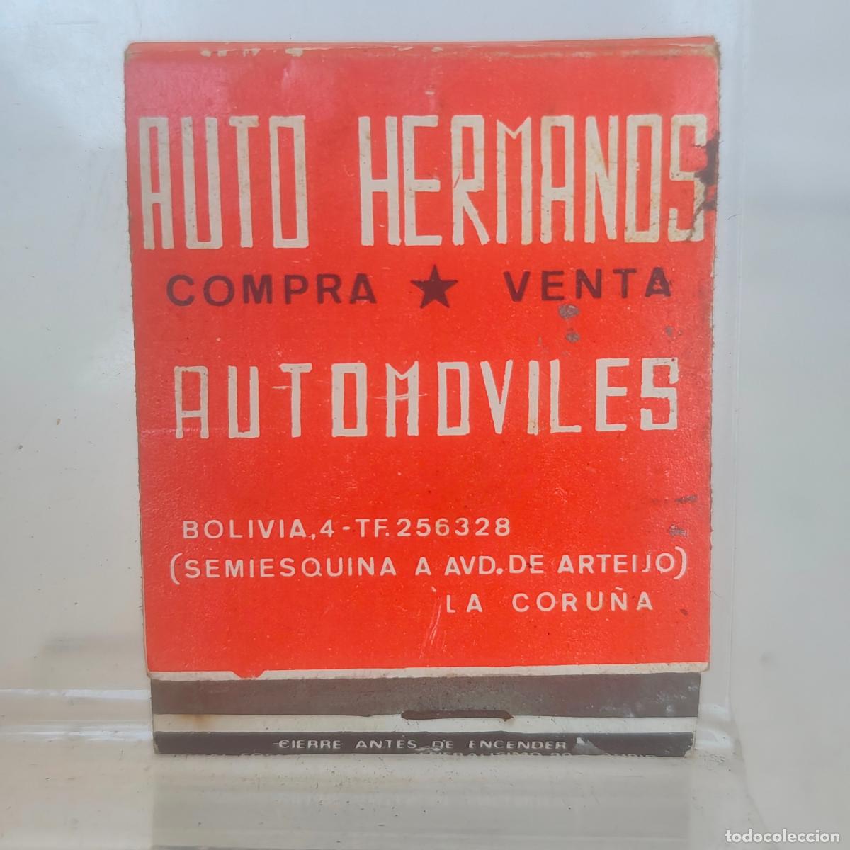 Cajas de cerillas: Caja de cerillas f&oacute;sforo AUTO HERMANOS COMPRA VENTA AUTOM&Oacute;VILES A LA CORU&Ntilde;A
