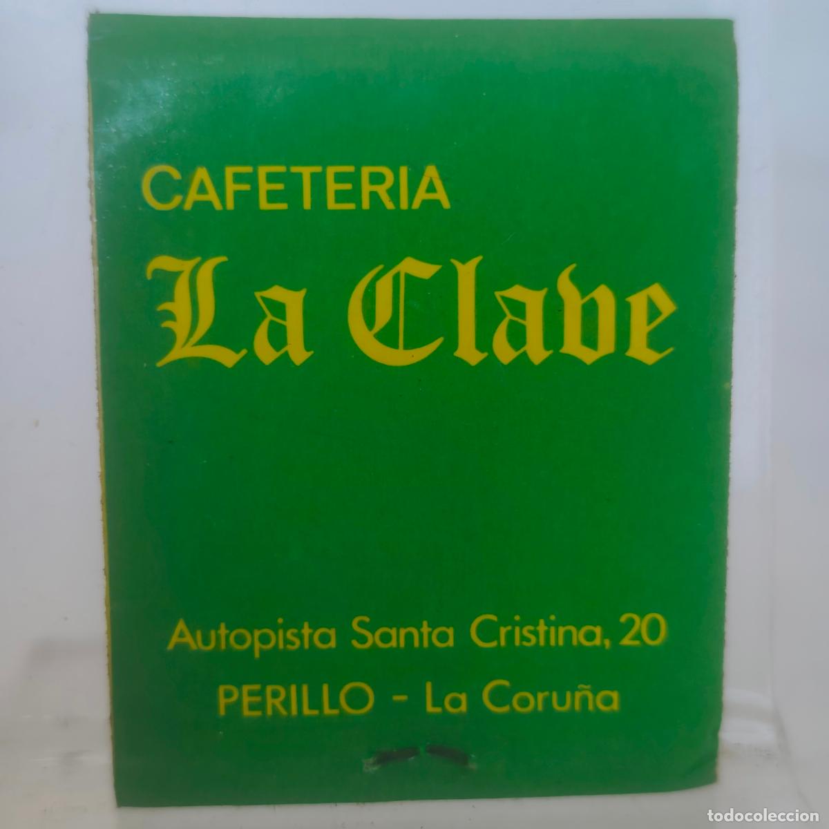 Cajas de cerillas: Caja de cerillas f&oacute;sforo CAFETERIA LA CLAVE A LA CORU&Ntilde;A