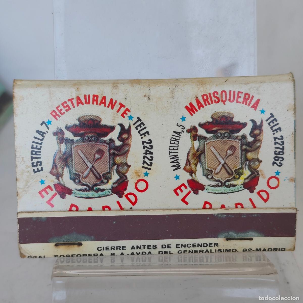 Cajas de cerillas: Caja de Cerillas f&oacute;sforo RESTAURANTE EL RAPIDO PUBLICIDAD
