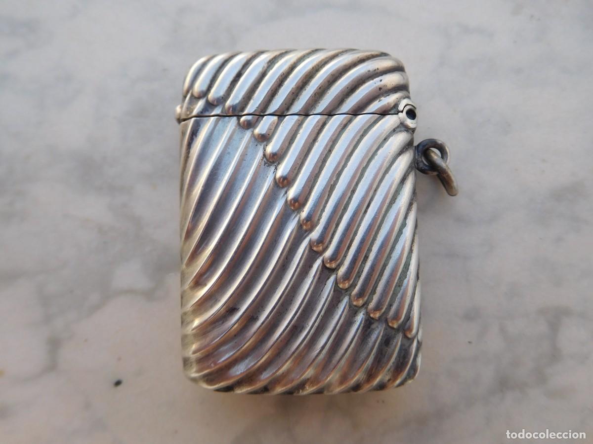 Cajas de cerillas: Cerillera antigua de plata