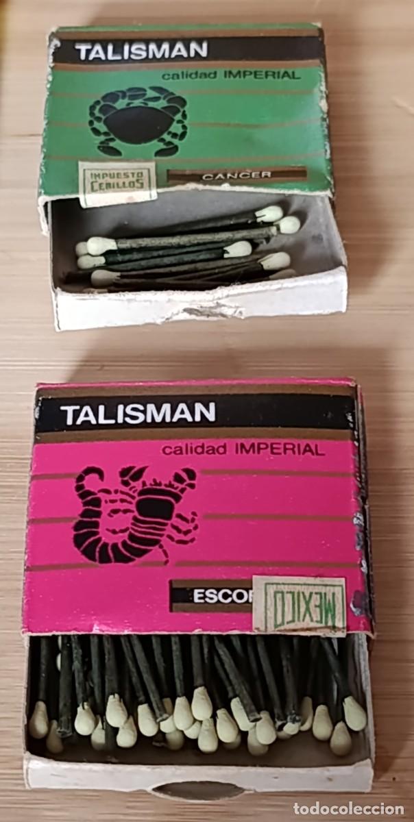 Cajas de cerillas: Lote 2 cajetillas de cerillas Talism&aacute;n (M&eacute;xico) a&ntilde;os 70 - Hor&oacute;scopo C&aacute;ncer y Escorpi&oacute;n