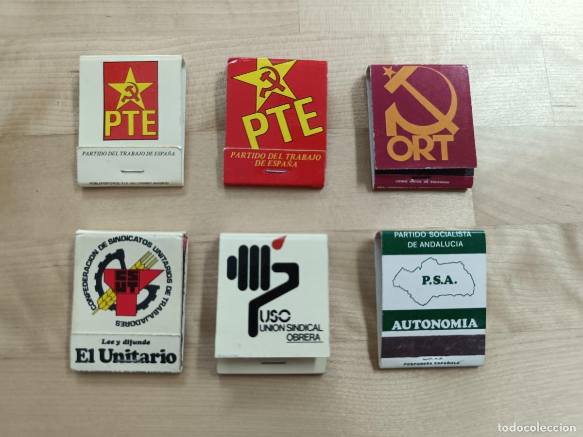 Cajas de cerillas: LOTE 6 CAJAS DE CERILLAS SINDICATOS Y PARTIDOS DE IZQUIERDAS A&Ntilde;OS 70 - 80