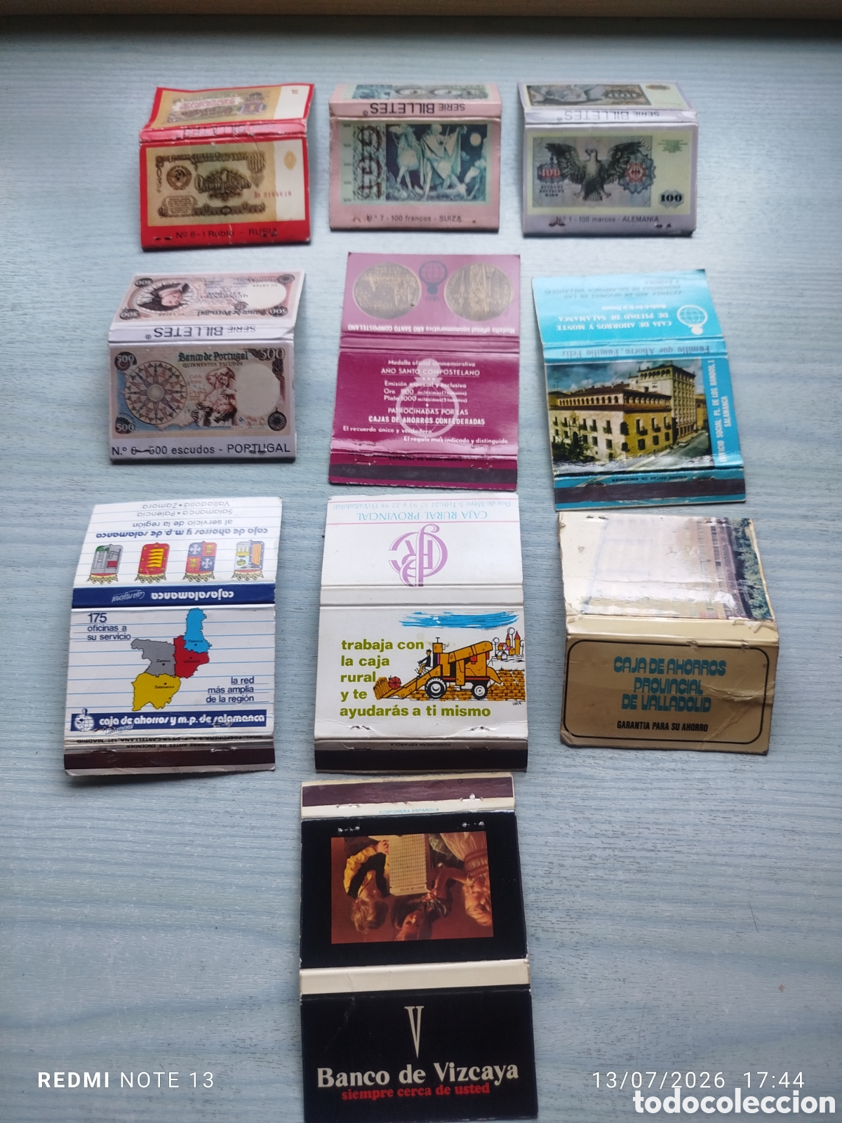 Caixas de F&oacute;sforos: lote 10 cajas cerillas tema bancos