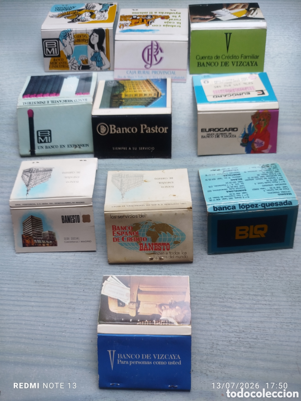 Caixas de F&oacute;sforos: lote 10 cajas cerillas tema bancos