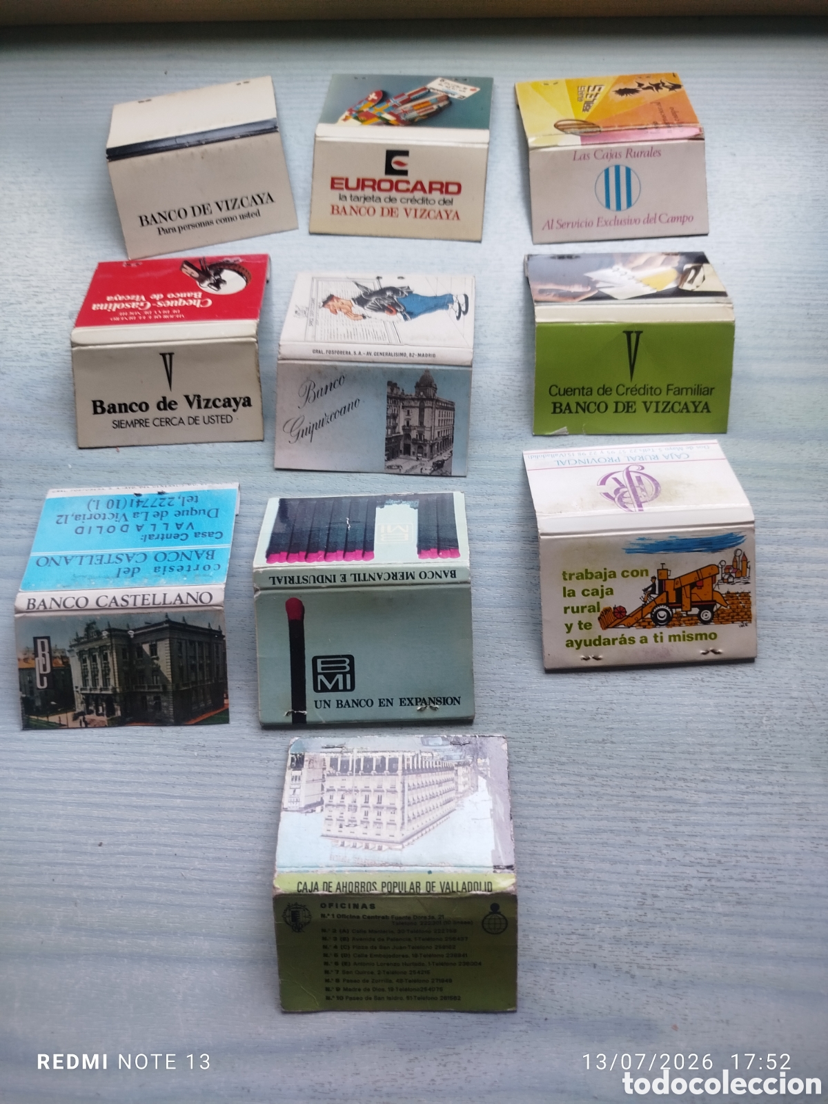 Caixas de F&oacute;sforos: lote 10 cajas cerillas tema bancos