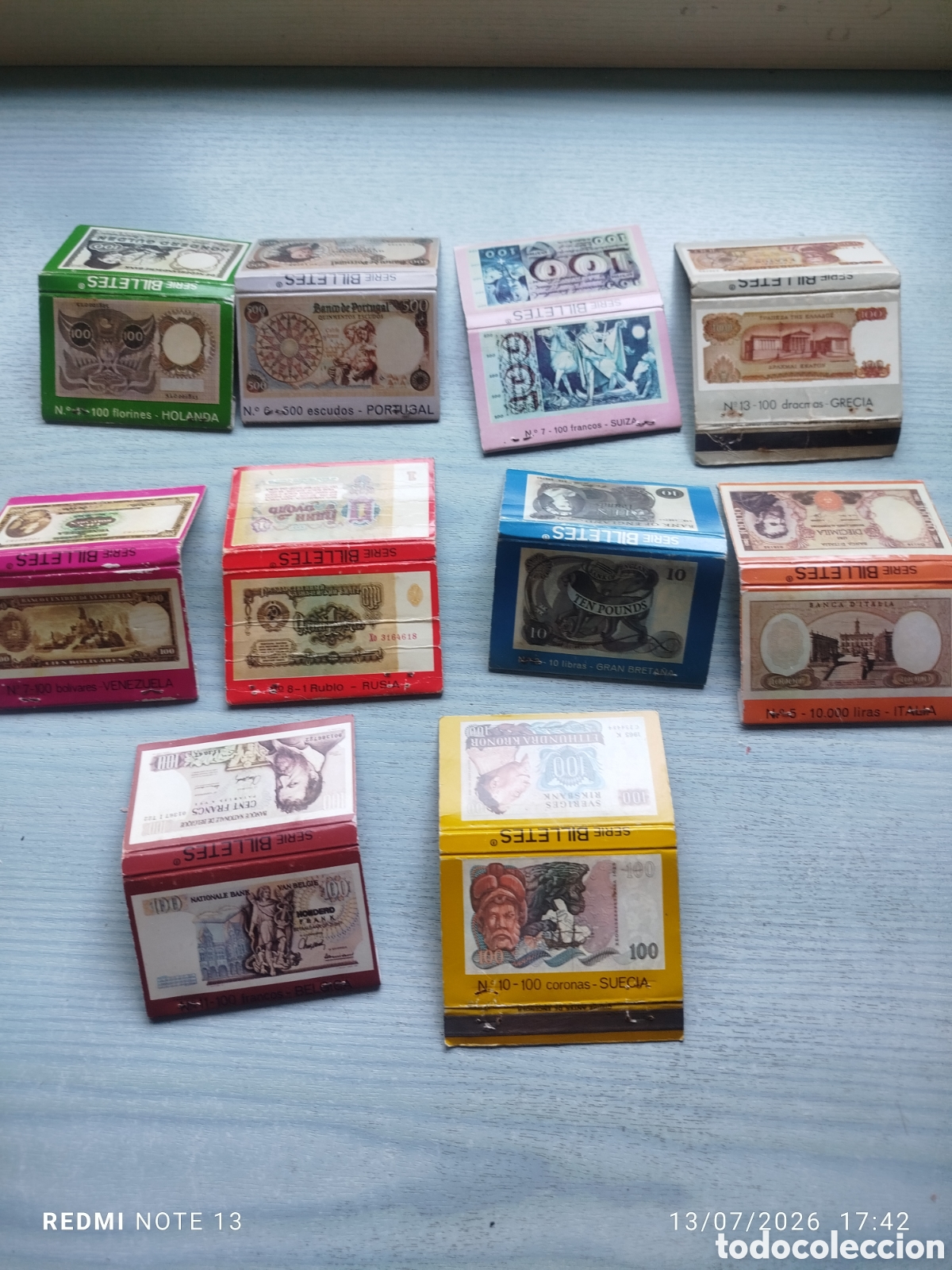 Caixas de F&oacute;sforos: lote 10 cajas cerillas tema bancos...billetes b.popular