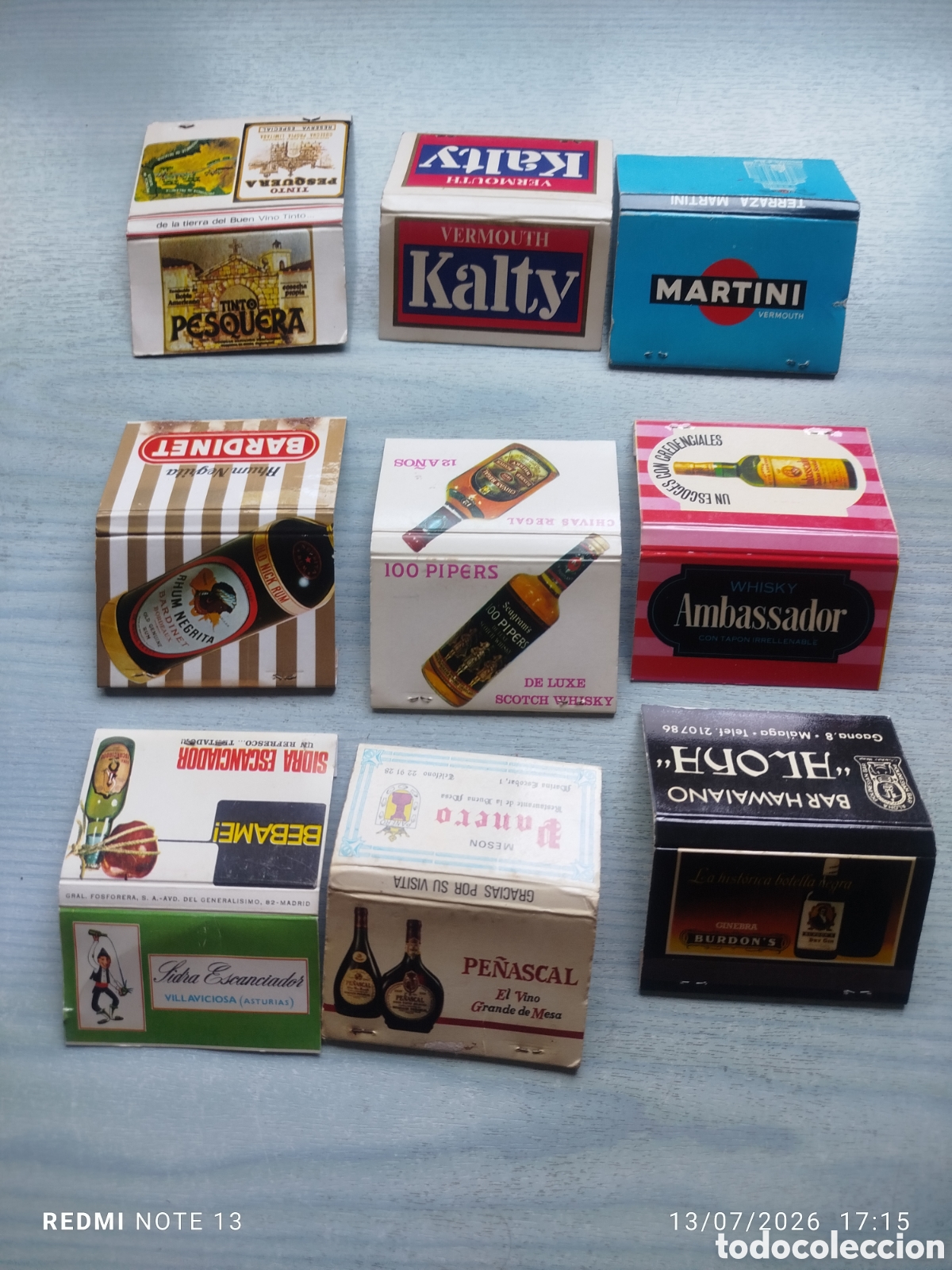Caixas de F&oacute;sforos: lote 9 cajas cerillas tema bebidas