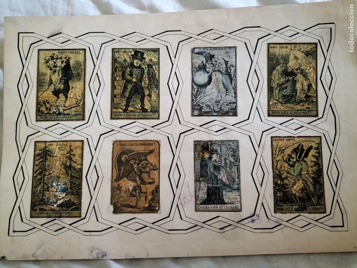 Cajas de cerillas: LAMINA CON 8 envueltas -CROMOS DEL S. XIX DE CAJAS DE CERILLAS ( rompecabezas)