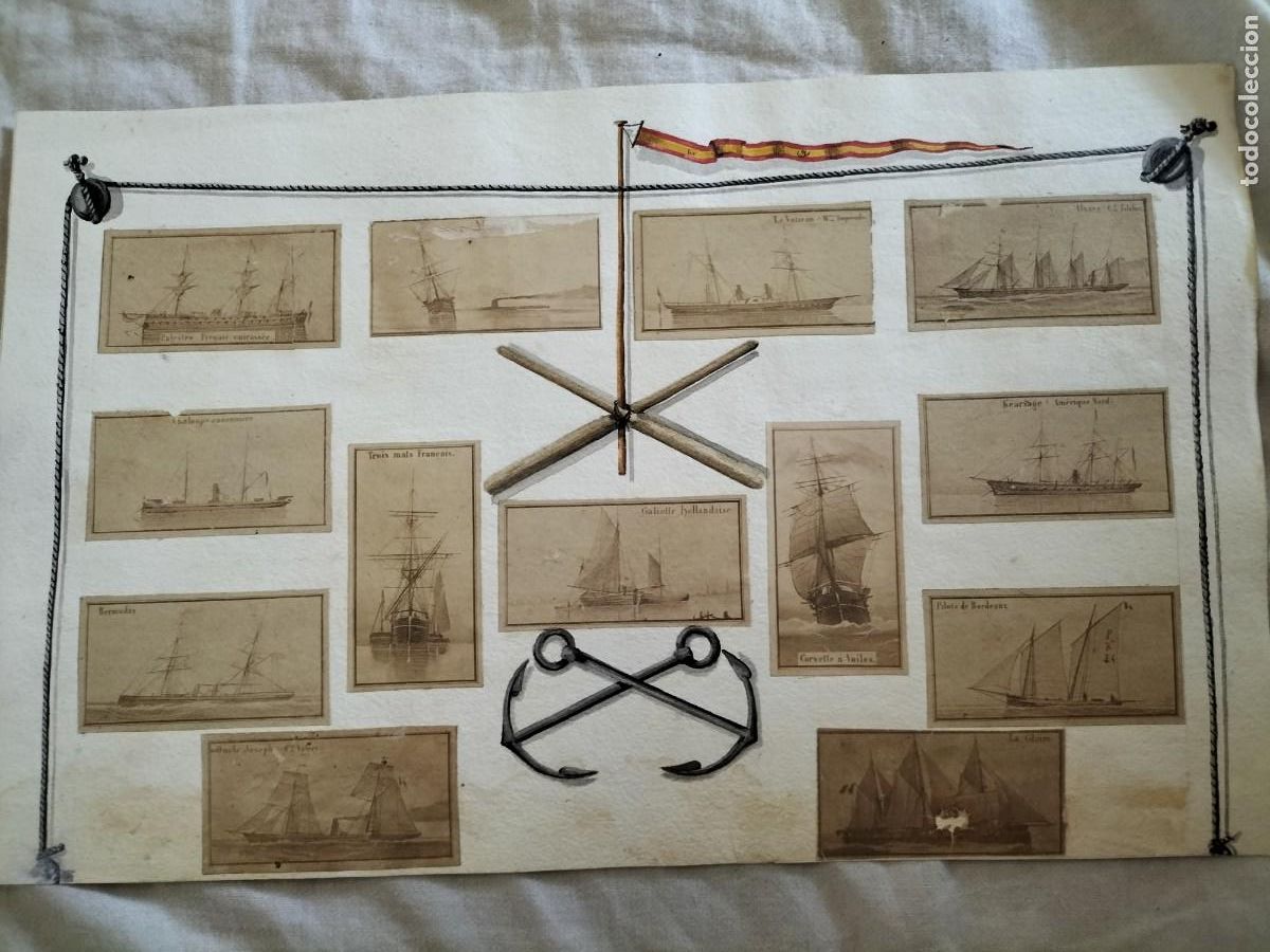 Cajas de cerillas: LAMINA CON 13 envueltas_CROMOS DEL S. XIX DE CAJAS DE CERILLAS. BARCOS.pintada a mano en la epoca