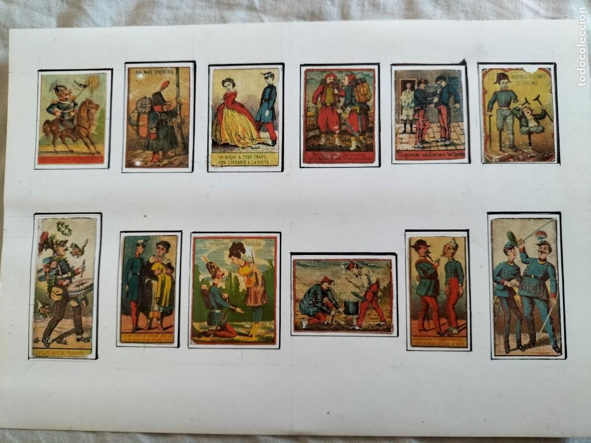 Cajas de cerillas: LAMINA CON 12 CROMOS DEL S. XIX DE CAJAS DE CERILLAS