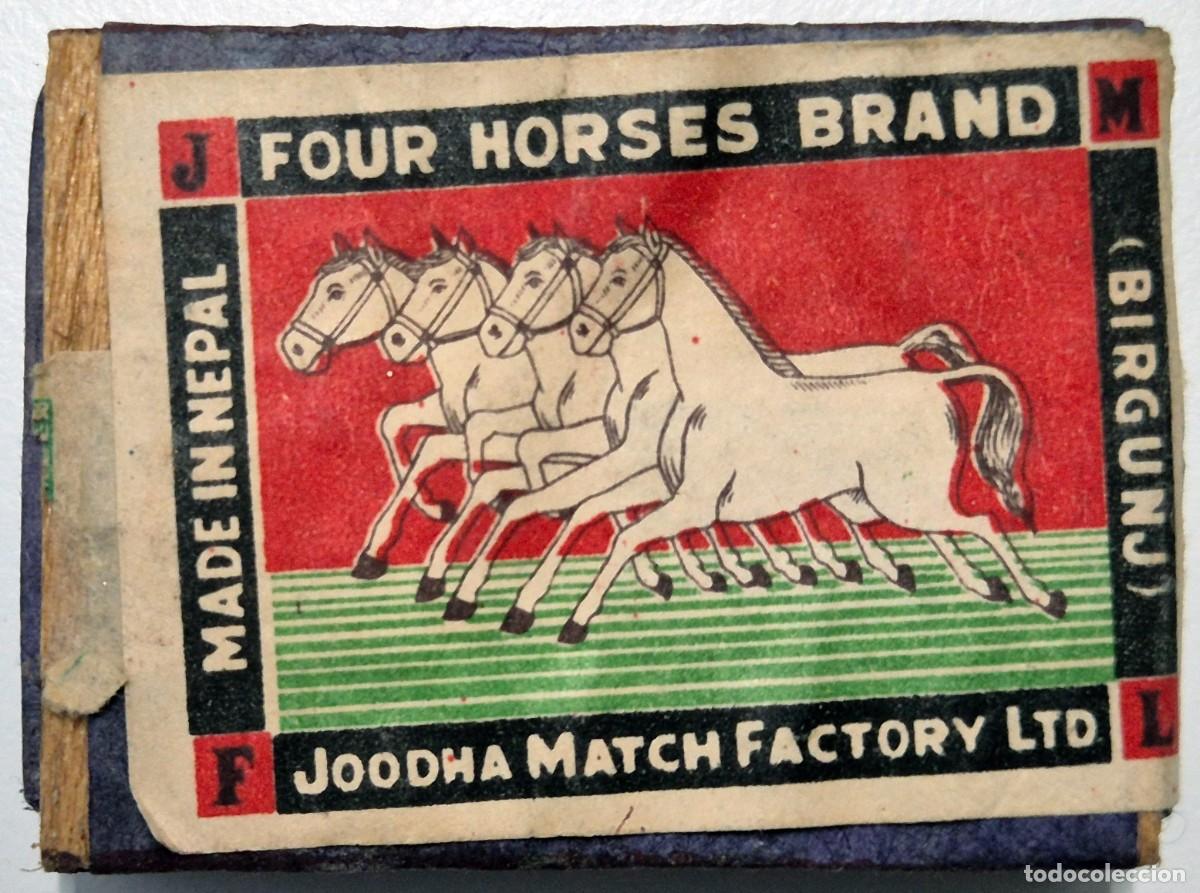 Cajas de cerillas: Caja de cerillas Asia. Four Horses Brand (Nepal) D&eacute;cada de los 60/70. Completa