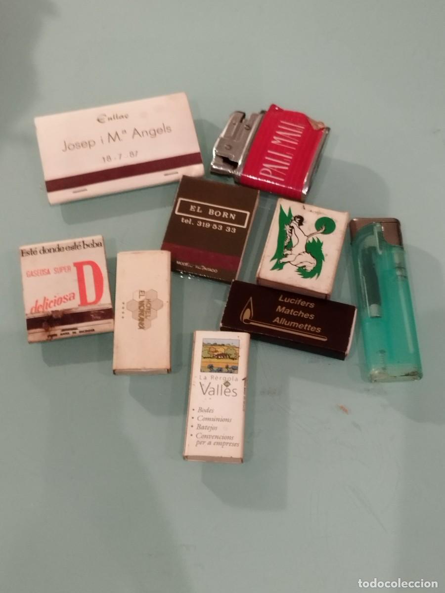 Cajas de cerillas: Lote de 7 cajas de cerillas y dos mecheros. Sin probar. Pall mall, publicidad.