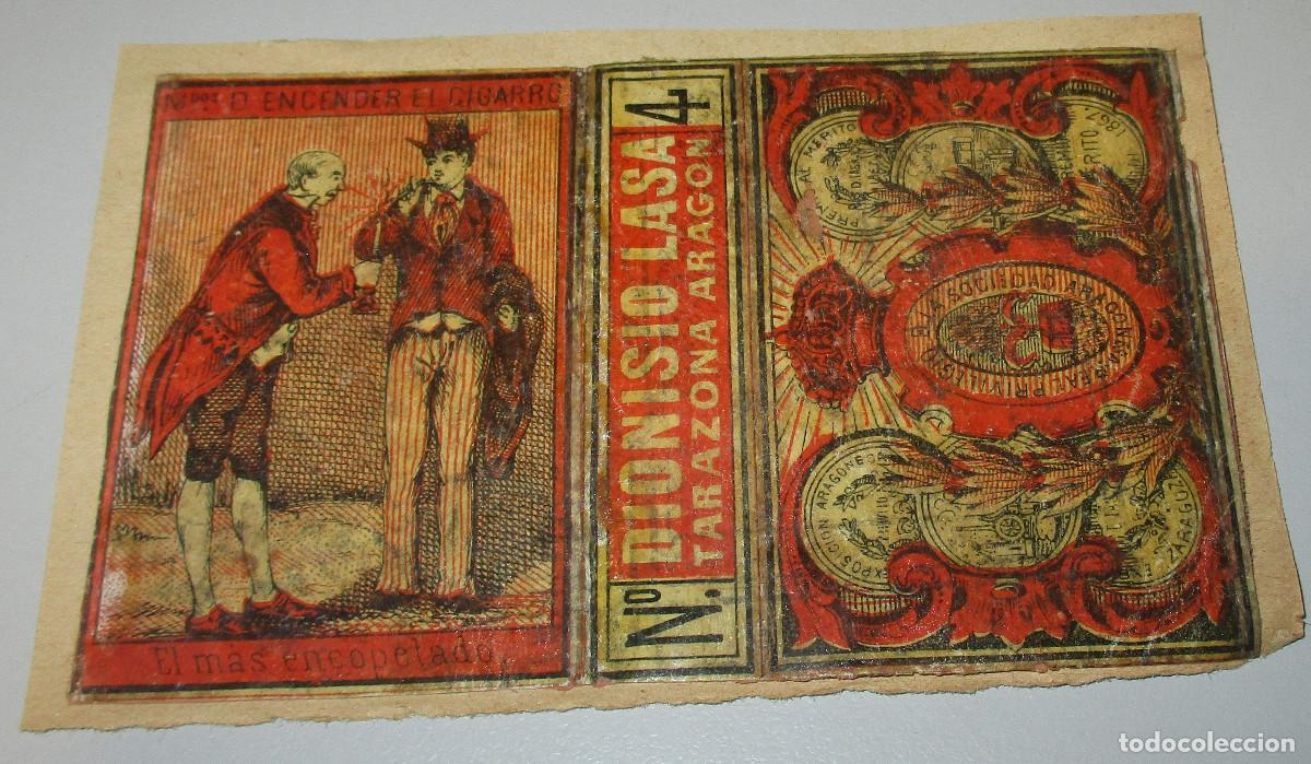 Cajas de cerillas: Antiguo envoltorio para caja de cerillas DIONISIO LASA, TARAZONA, ARAGON, N&ordm;4