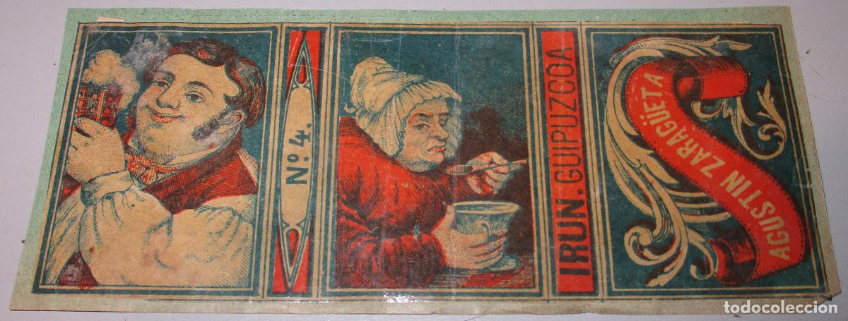 Cajas de cerillas: Antiguo envoltorio para caja de cerillas AGUST&Iacute;N ZARAG&Uuml;ETA, Ir&uacute;n, Guipuzcoa