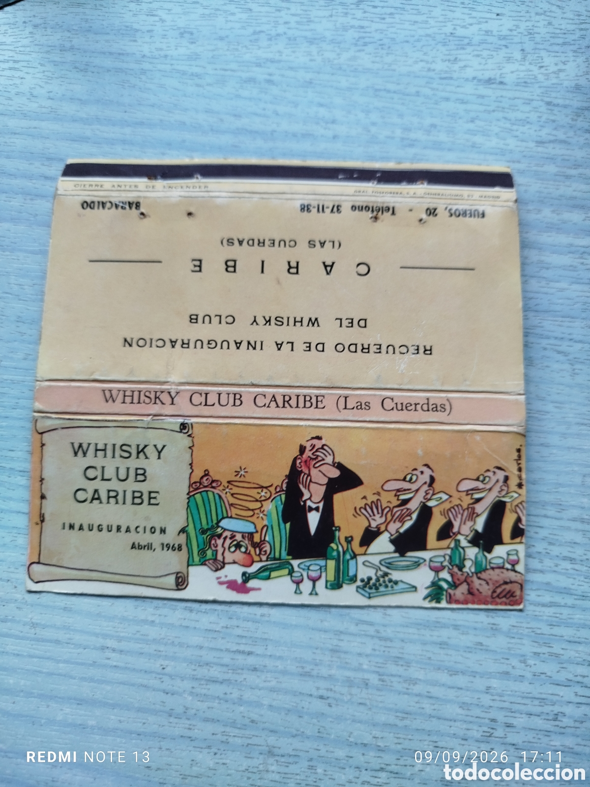 Cajas de cerillas: CAJA CERILLAS PLANCHA CLUB CARIBE ..LAS CUERDAS BARACALDO 1968