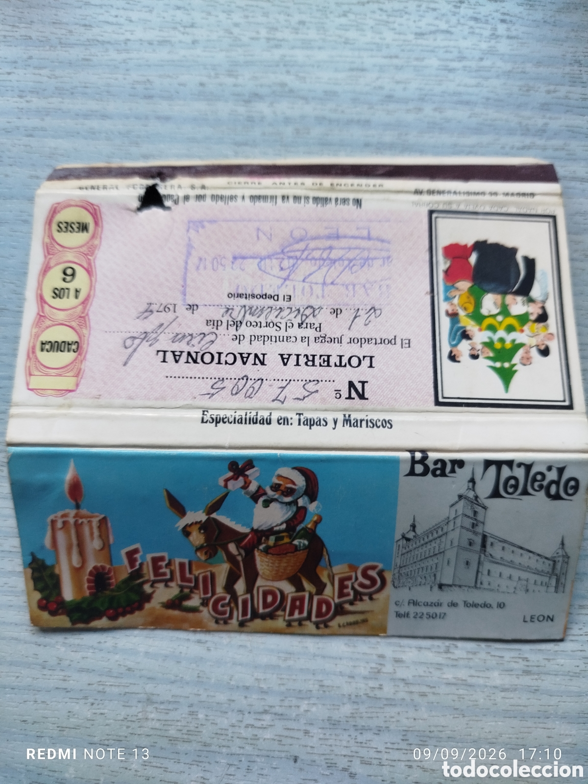 Cajas de cerillas: CAJA CERILLAS PLANCHA Basr Toledo LEON, loteria 1973