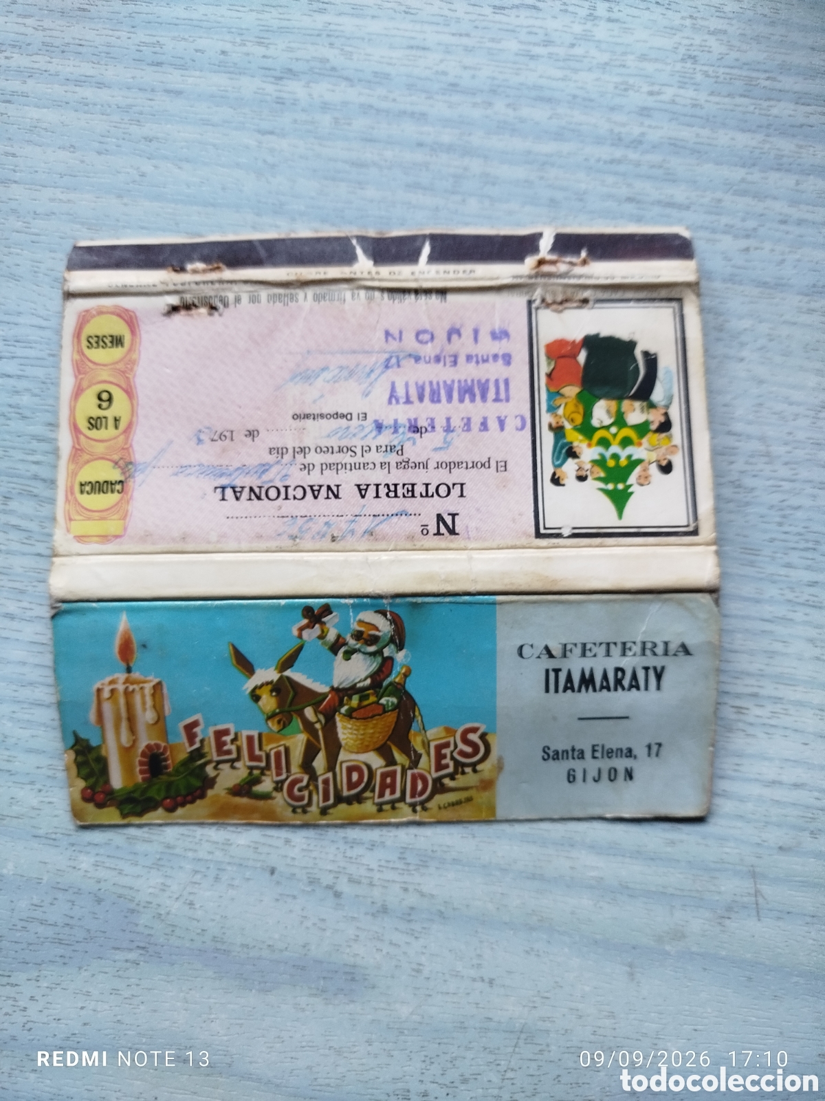 Cajas de cerillas: CAJA CERILLAS PLANCHA cafeteria ITAMARATY GIJON, loteria 1973