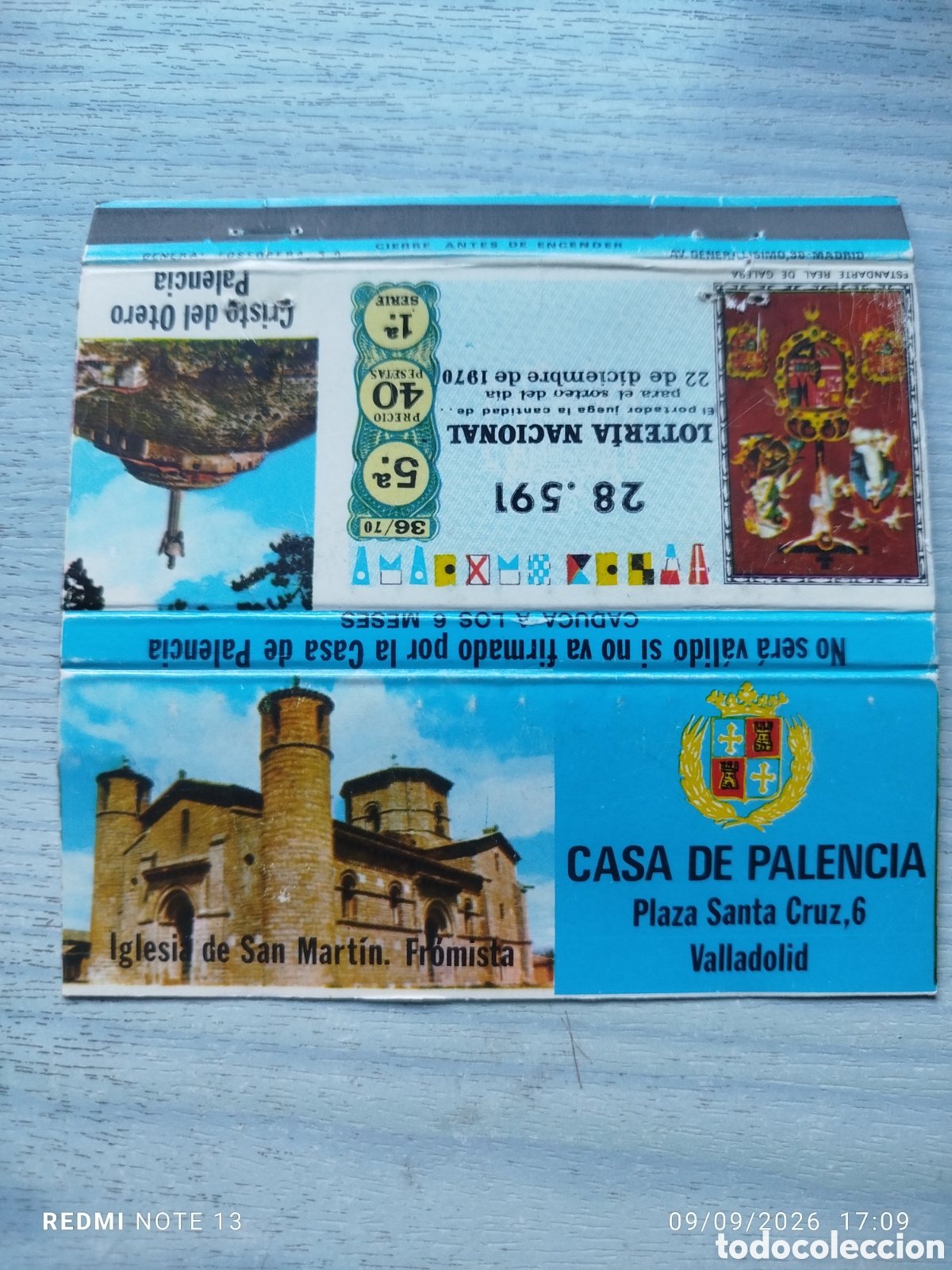 Cajas de cerillas: CAJA CERILLAS PLANCHA Casa Palencia --Valladolid , loteria 1979