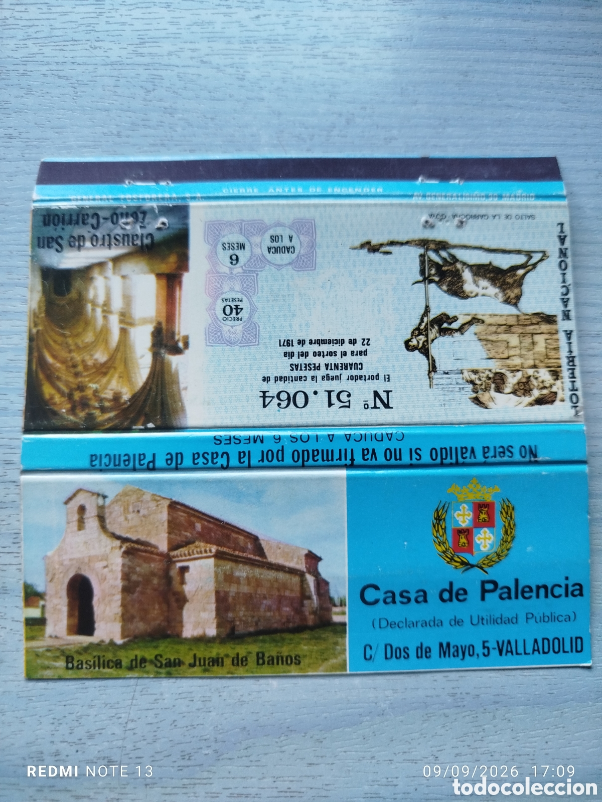 Cajas de cerillas: CAJA CERILLAS PLANCHA Casa Palencia --Valladolid , loteria 1971