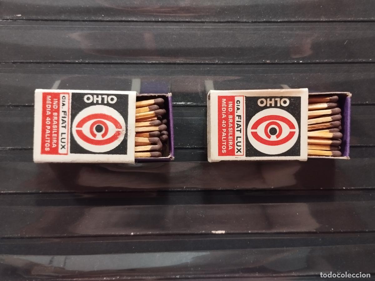 Cajas de cerillas: 2 ANTIGUAS CAJAS DE CERILLAS OLHO. BRASIL. AL DORSO PUBLICIDAD CUCHILLAS WILKINSON. NUEVAS