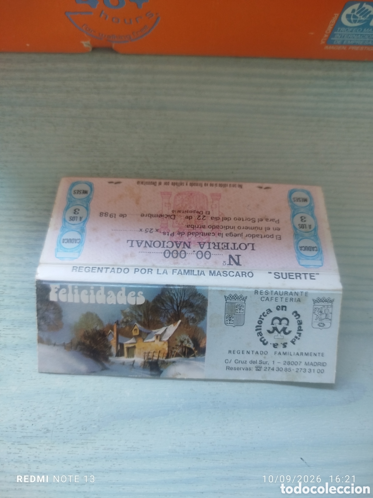 Cajas de cerillas: CAJA CERILLAS ..Restaurante Mallorca -MADRID 1988-
