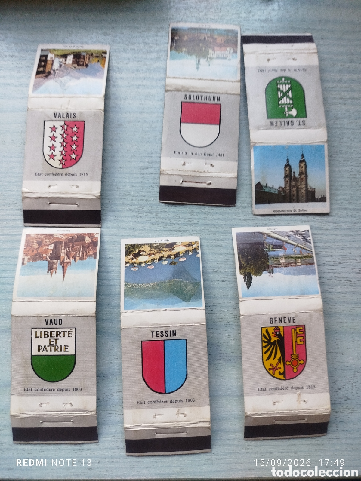 Streichholzschachteln: 6 cajas cerillas cantones suizos en plancha