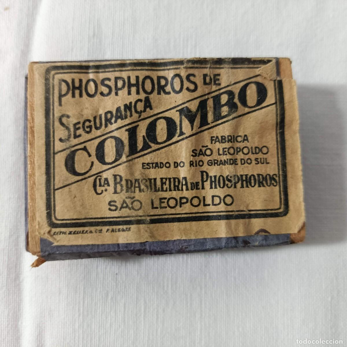 Cajas de cerillas: Caja de cerillas, llena, marca Colombo, Companhia Brasileira de Phosphoros, Brasil, anterior a 1950