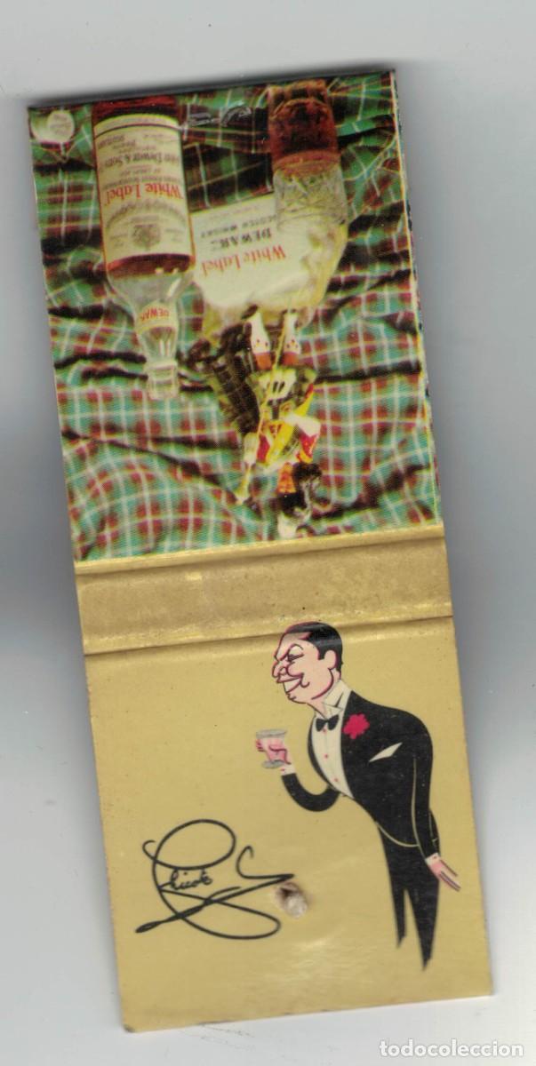 Cajas de cerillas: Caja de cerillas Dewar&rsquo;s White Label &ndash; publicidad whisky escoc&eacute;s &ndash; caricatura Chick &ndash; a&ntilde;os 60