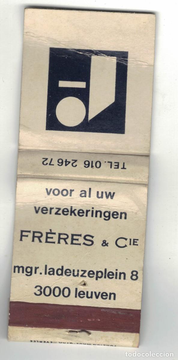 Cajas de cerillas: Caja de cerillas Fr&egrave;res & Cie &ndash; aseguradora &ndash; Leuven B&eacute;lgica &ndash; publicidad a&ntilde;os 70